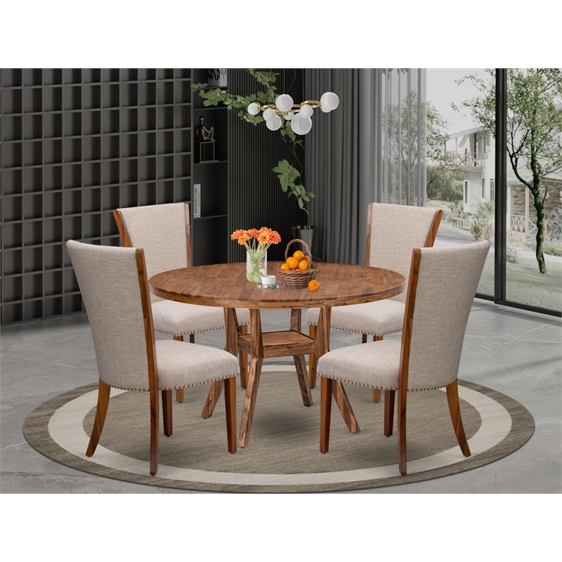 East West Furniture Irving 5 Piece Round Kitchen Set in Walnut Finish