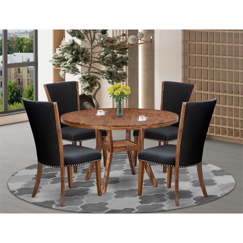 East West Furniture Irving 5 Piece Round Kitchen Set in Walnut Finish