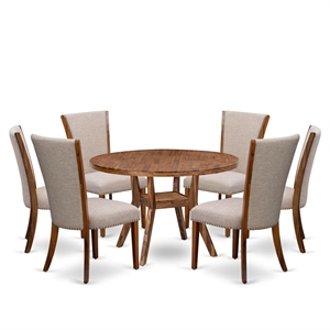 East West Furniture Irving 7 Piece Round Kitchen Set in Walnut Finish