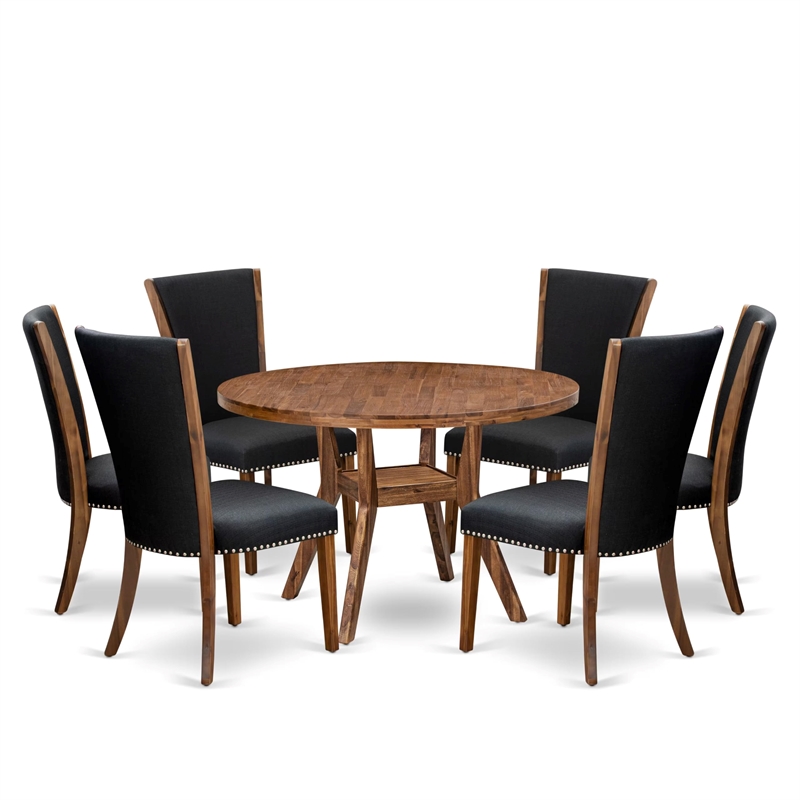 East West Furniture Irving 7 Piece Round Dining Table Set in Walnut Finish