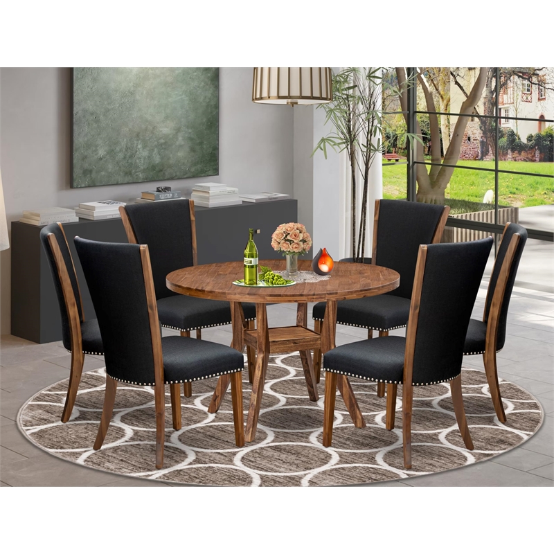 East West Furniture Irving 7 Piece Round Dining Table Set in Walnut Finish