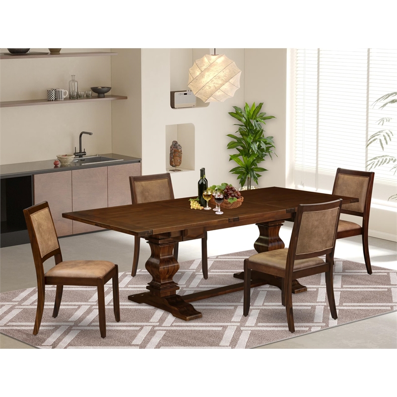 East West Furniture Lassale 5 Piece A Dining Room Table Set in Walnut Finish