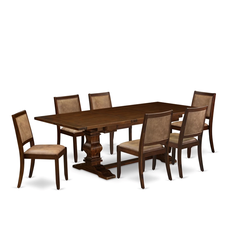 East West Furniture Lassale 7 Piece A Modern Dining Table Set in Walnut Finish