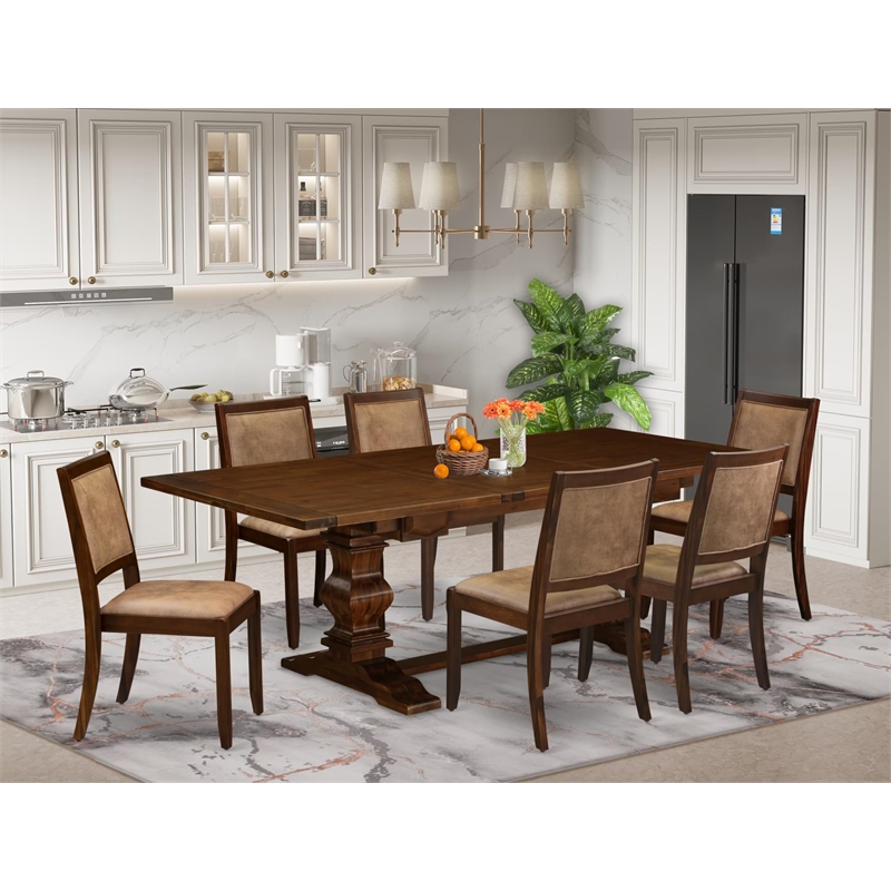 East West Furniture Lassale 7 Piece A Modern Dining Table Set in Walnut Finish