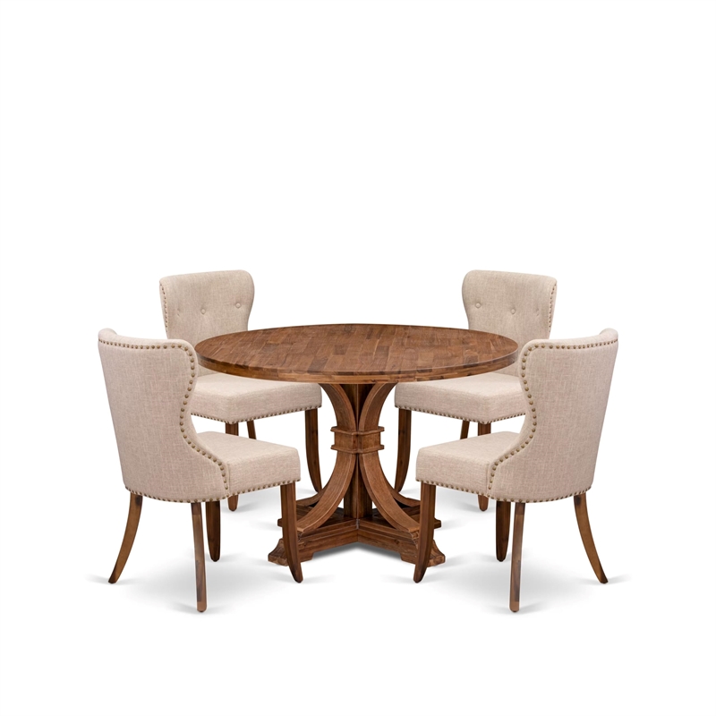 East West Furniture Irving 5 Piece Round Dining Table Set in Walnut Finish