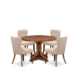 East West Furniture Irving 5 Piece Round Dining Table Set in Walnut Finish