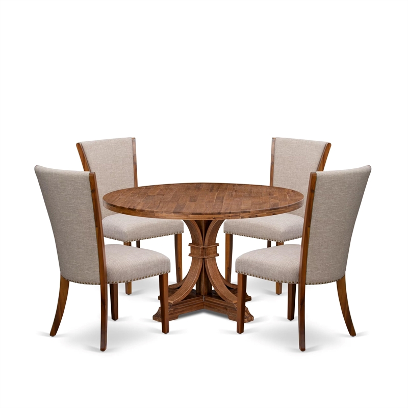 East West Furniture Irving 5 Piece Round Dining Table Set in Walnut Finish