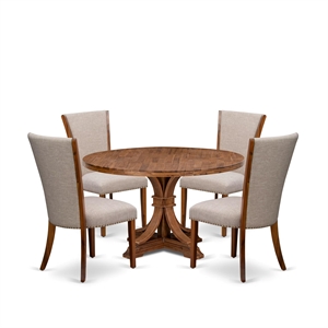 East West Furniture Irving 5 Piece Round Dining Table Set in Walnut Finish