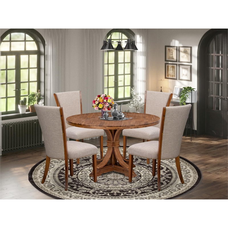East West Furniture Irving 5 Piece Round Dining Table Set in Walnut Finish