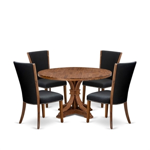 East West Furniture Irving 5 Piece Round Dining Table Set in Walnut Finish