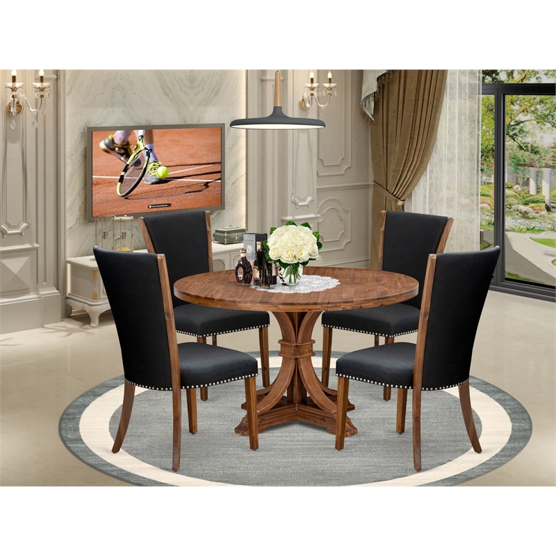 East West Furniture Irving 5 Piece Round Dining Table Set in Walnut Finish