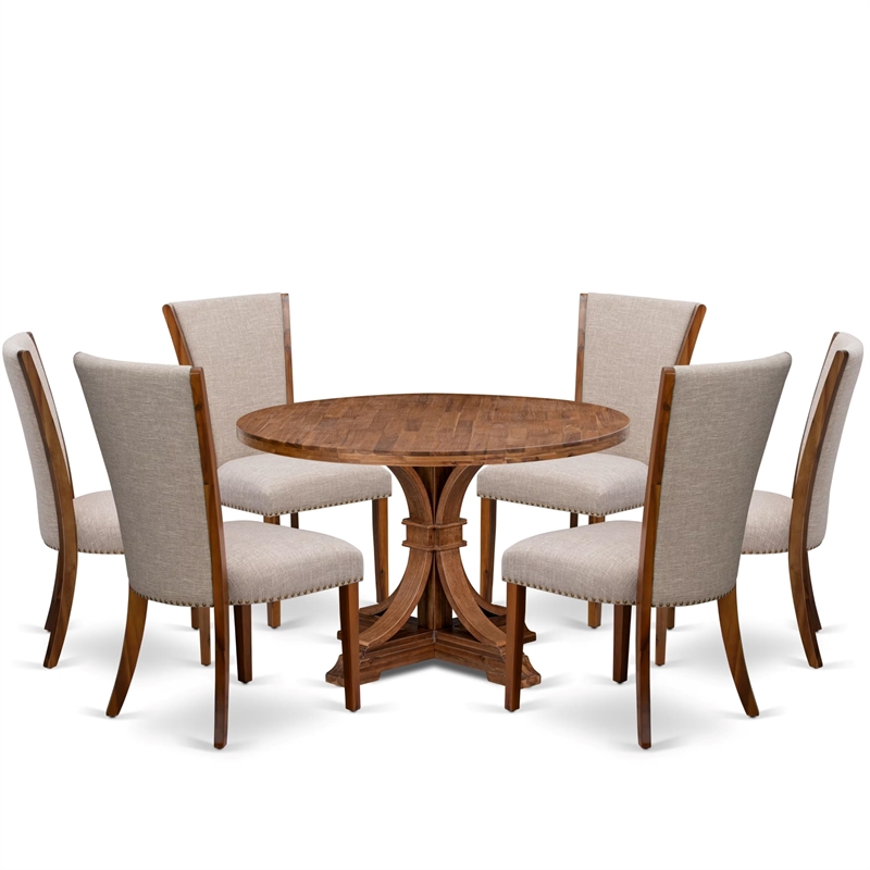 East West Furniture Irving 7 Piece Round Dining Table Set in Walnut Finish