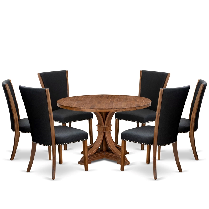 East West Furniture Irving 7 Piece Round Kitchen Table Set in Walnut Finish