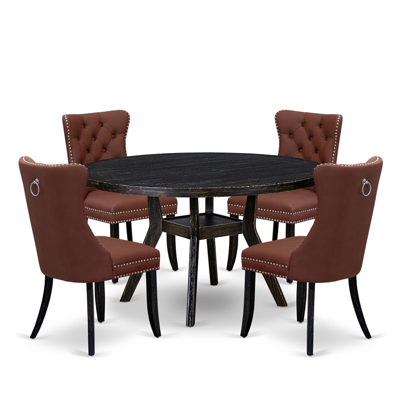 East West Furniture Irving 5 Piece Round Kitchen Table Set in Black Finish