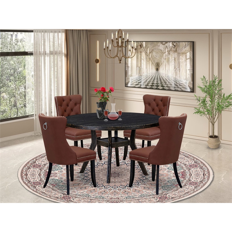East West Furniture Irving 5 Piece Round Kitchen Table Set in Black Finish
