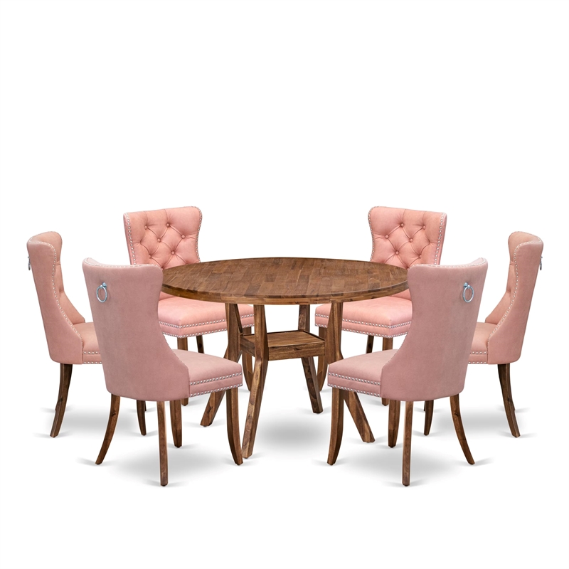 East West Furniture Irving 7-Piece Dining Table Set in Walnut Finish