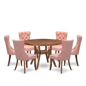 East West Furniture Irving 7-Piece Dining Table Set in Walnut Finish