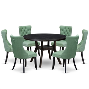 East West Furniture Irving 7 Piece Round Kitchen Set in Black Finish