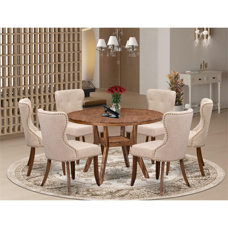 East West Furniture Irving 7 Piece Round Kitchen Table Set in Walnut Finish