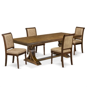 East West Furniture Laneville 5-Piece Dining Table Set in Walnut Finish