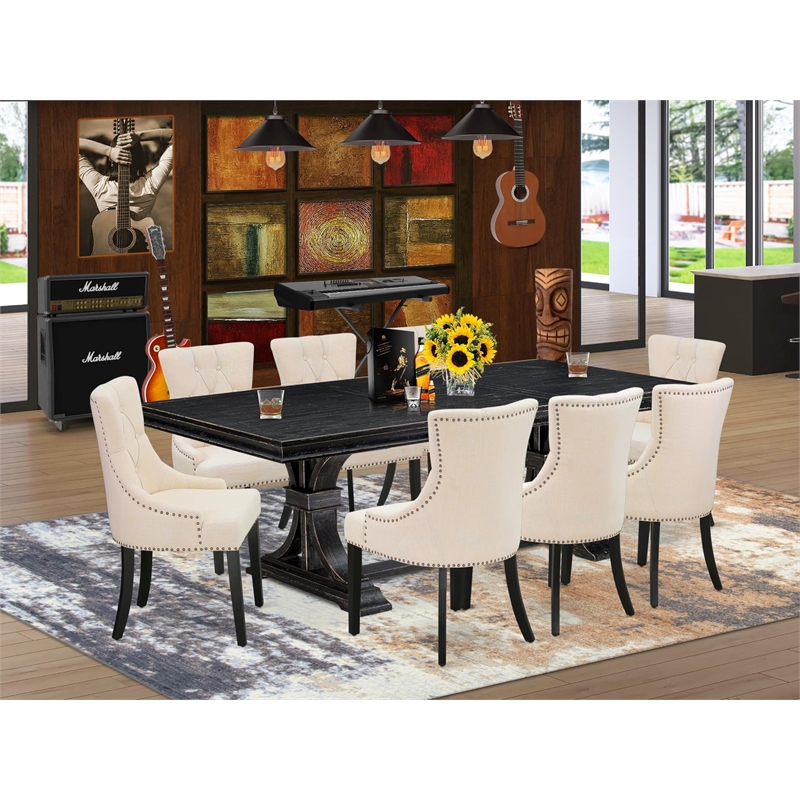 East West Furniture Laneville 9-Piece Kitchen Table Set in Black Finish