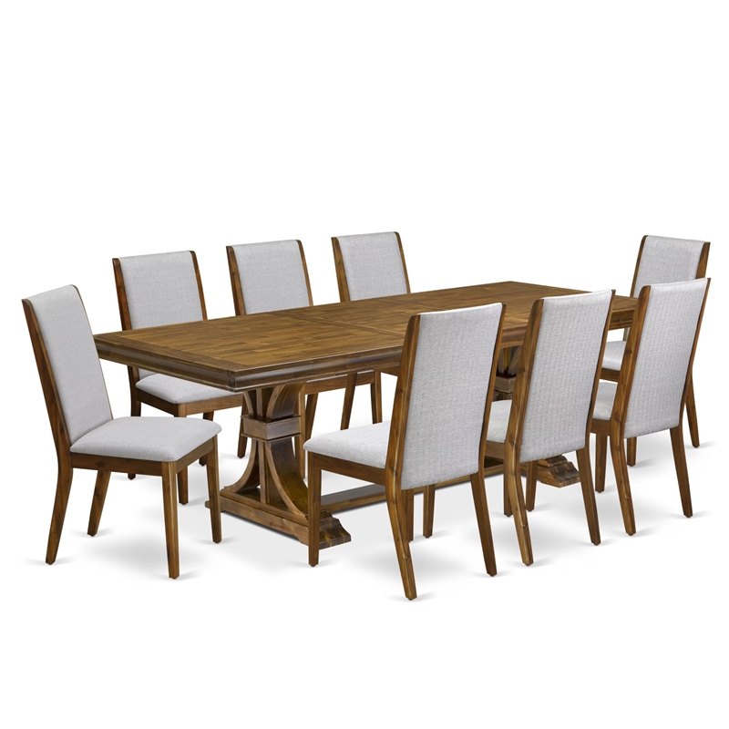 East West Furniture Laneville 9-Pc Extendable Modern Dining Table Set in Walnut