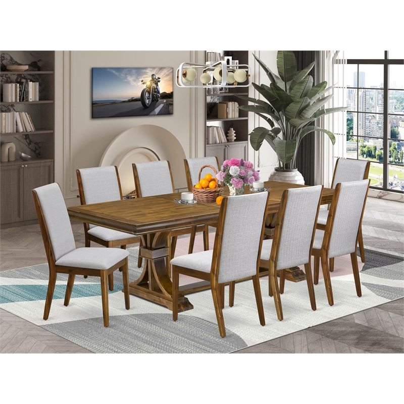 East West Furniture Laneville 9-Pc Extendable Modern Dining Table Set in Walnut