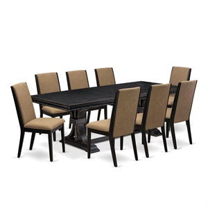 East West Furniture Laneville 9-Piece Dining Room Set in Black Finish