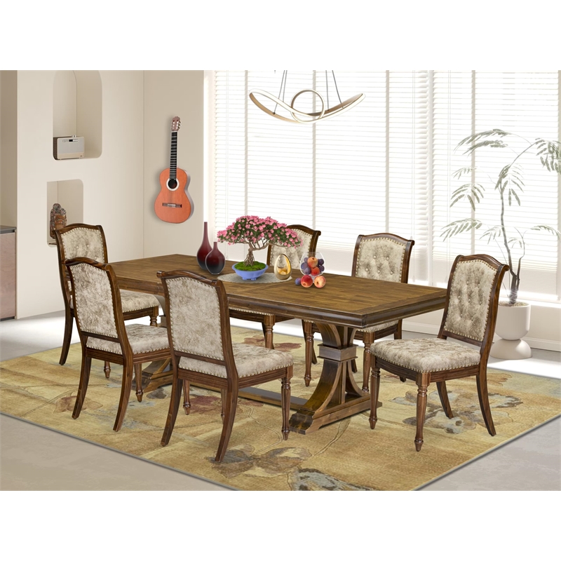 East West Furniture Laneville 7-Pc Extendable Modern Kitchen Table Set in Walnut