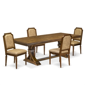 East West Furniture Laneville 5-Piece Dining Table Set in Walnut Finish