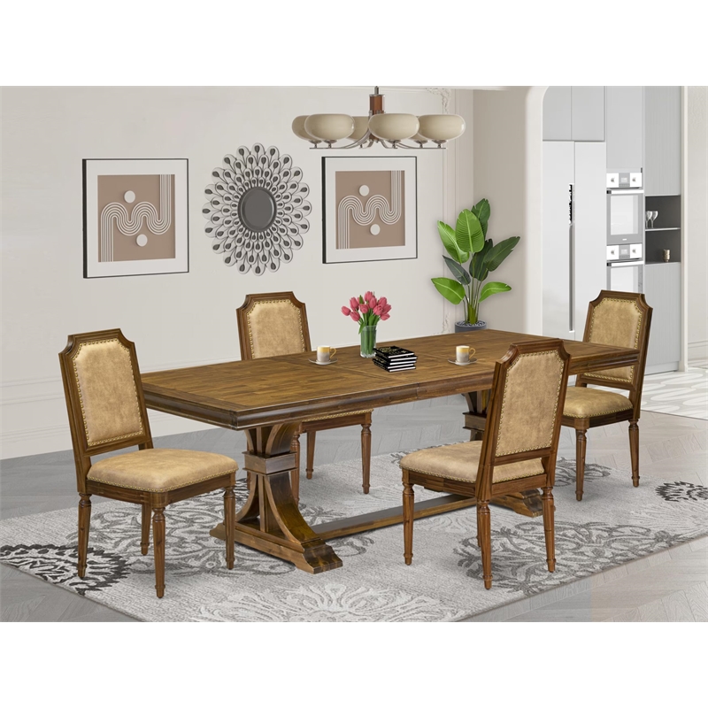 East West Furniture Laneville 5-Piece Dining Table Set in Walnut Finish