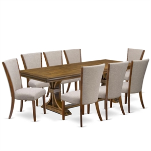 East West Furniture Laneville 9-Piece Dining Room Set in Walnut Finish