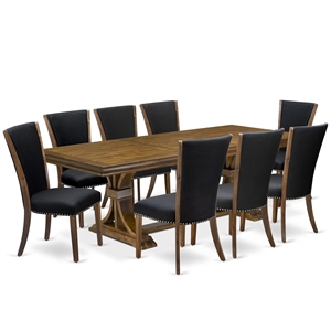 East West Furniture Laneville 9-Piece Kitchen Table Set in Walnut Finish