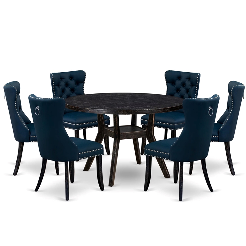 East West Furniture Irving 7 Piece Round Kitchen Set in Black Finish