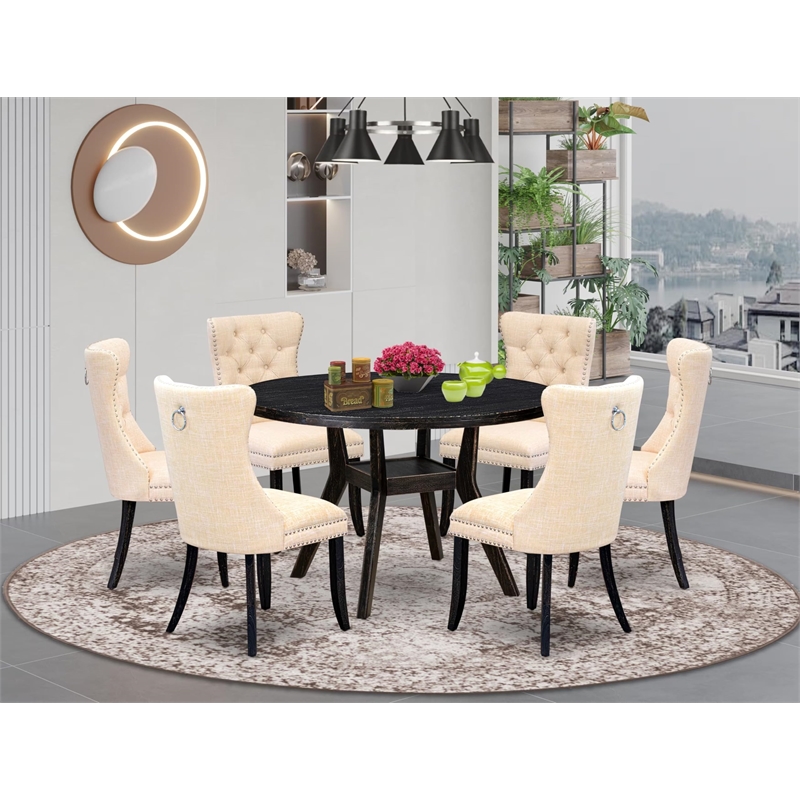 East West Furniture Irving 7-Piece Dining Table Set in Black Finish