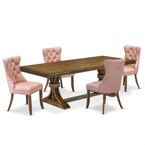 East West Furniture Laneville 5-Piece Dining Table Set in Walnut Finish