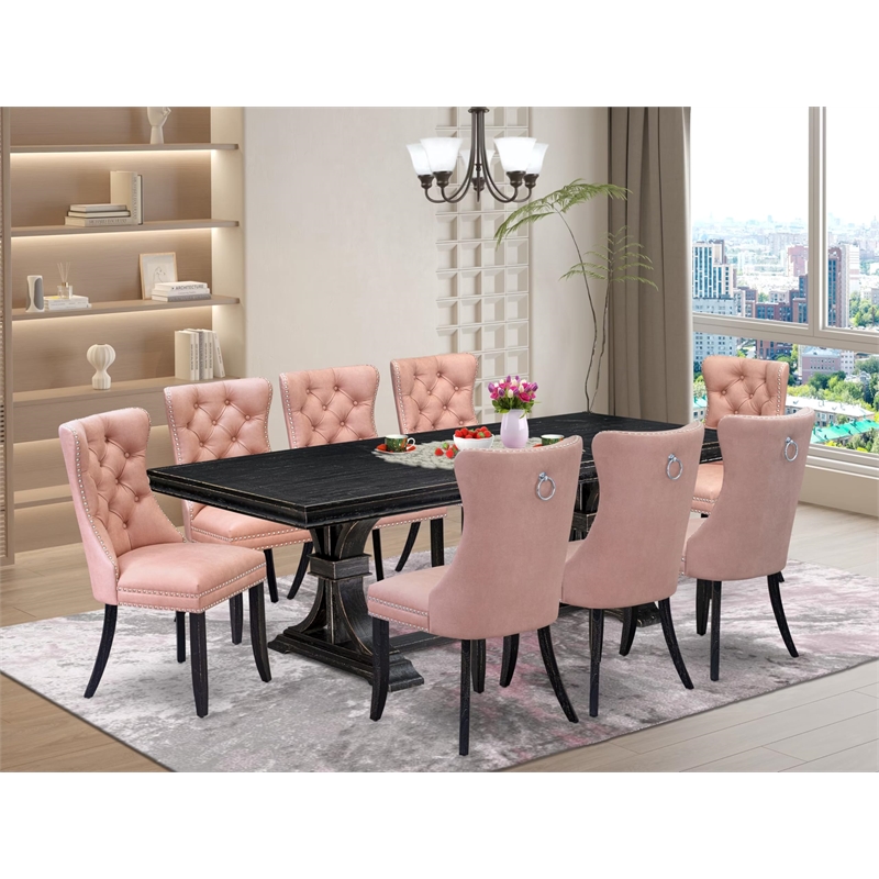 East West Furniture Laneville 9-Piece Mid-Century Dining Set in Black Finish