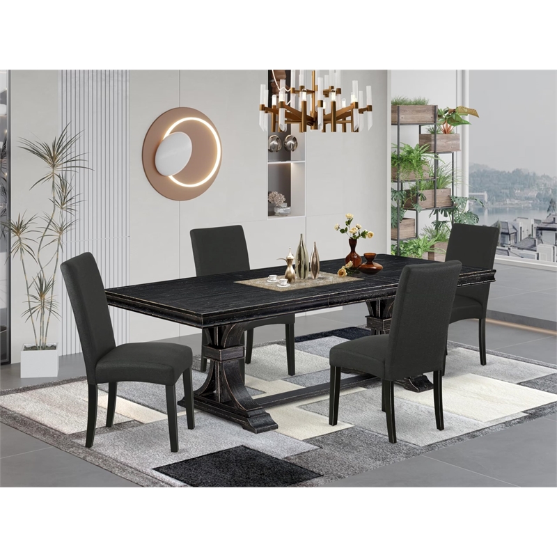 East West Furniture Laneville 5-Piece Dining Room Set in Black Finish