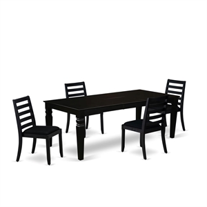 East West Furniture Logan 5-Piece Dining Room Set in Black Finish
