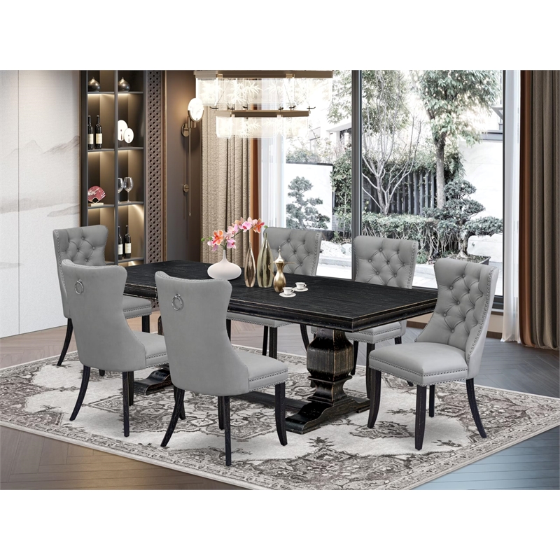 East West Furniture Laneville 7-Piece Modern Dining Table Set in Black Finish