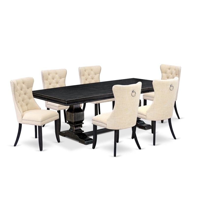 East West Furniture Laneville 7-Piece Dining Table Set in Black Finish