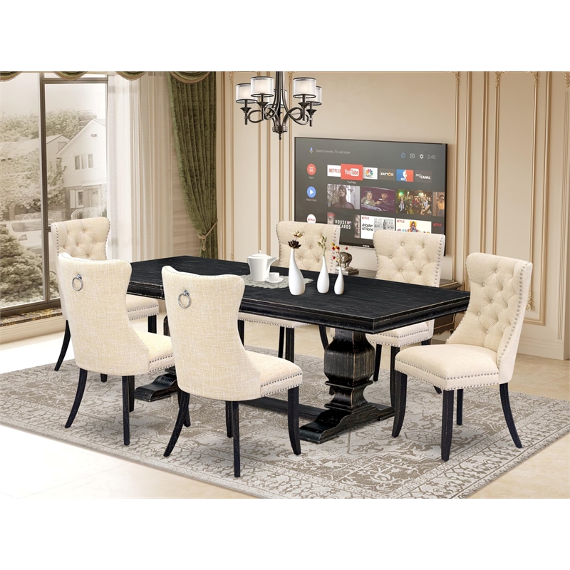 East West Furniture Laneville 7-Piece Dining Table Set in Black Finish