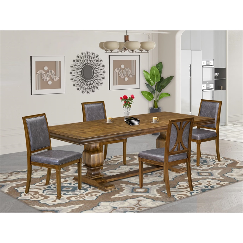 East West Furniture Laneville 5-Piece Dining Room Set in Walnut Finish