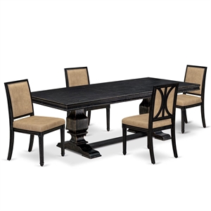 East West Furniture Laneville 5-Piece Dining Table Set in Black Finish