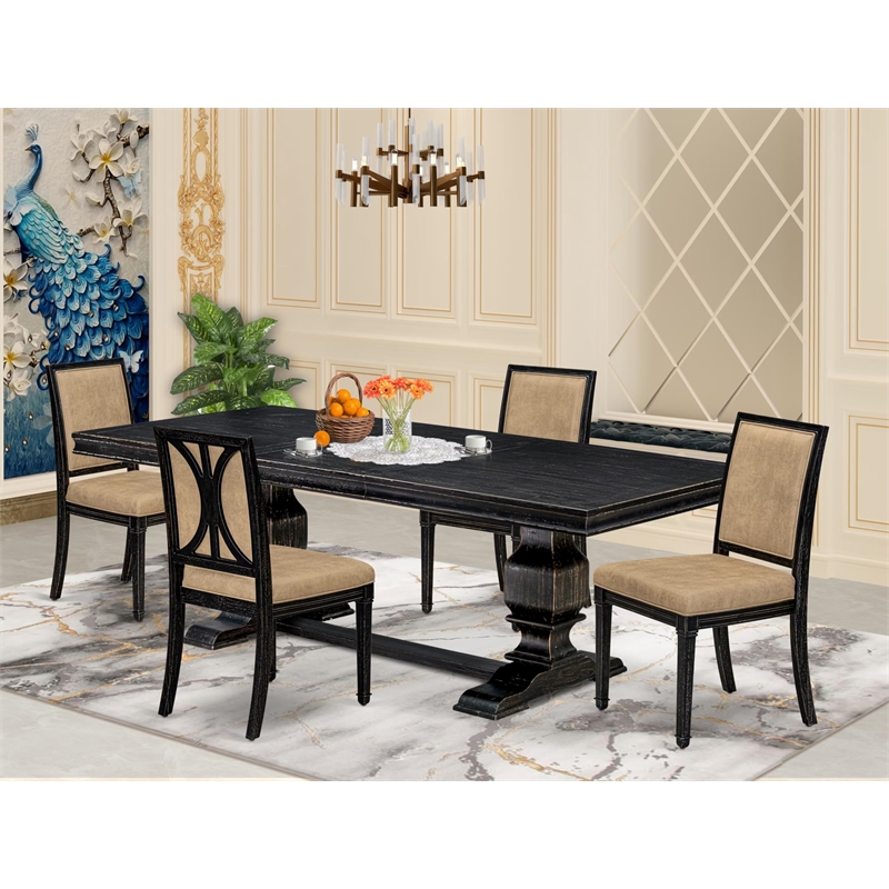 East West Furniture Laneville 5-Piece Dining Table Set in Black Finish