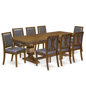 East West Furniture Laneville 9-Piece Kitchen Table Set in Walnut Finish