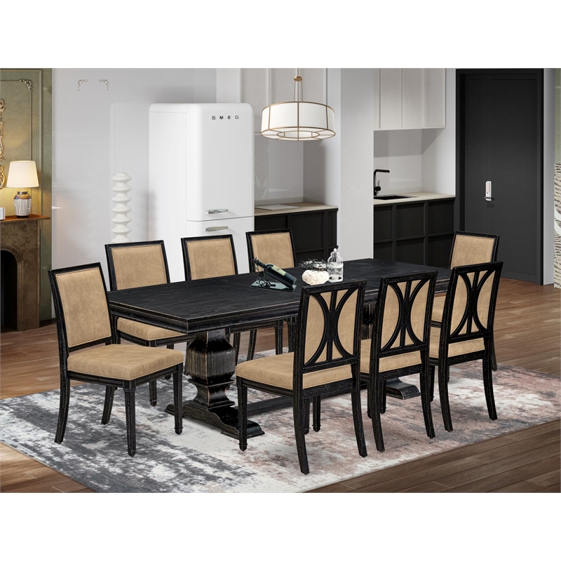 East West Furniture Laneville 9-Piece Kitchen Table Set in Black Finish