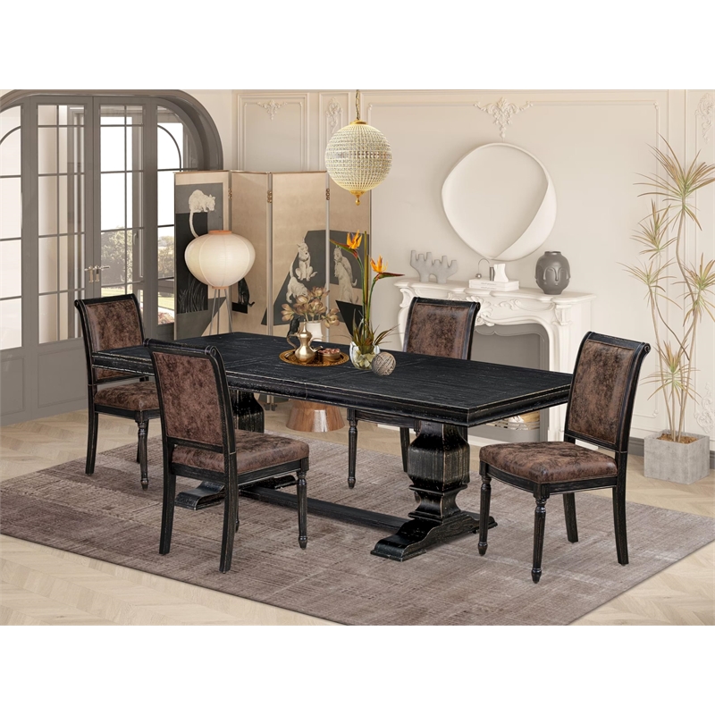 East West Furniture Laneville 5-Piece Kitchen Dining Set in Black Finish