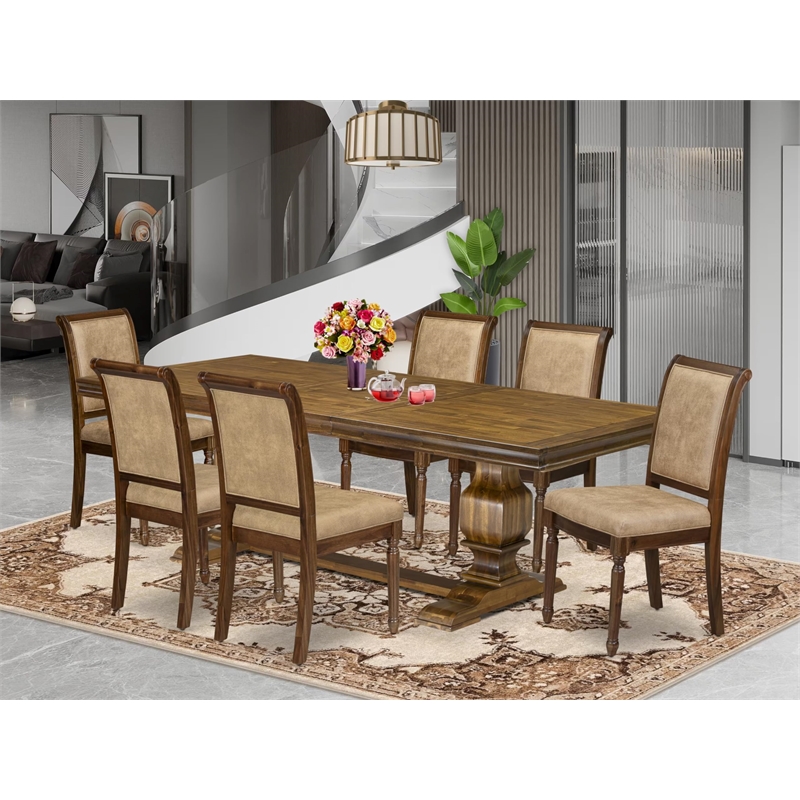 East West Furniture Laneville 7-Piece Kitchen Table Set in Walnut Finish