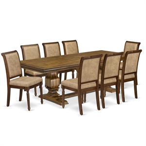 East West Furniture Laneville 9-Piece Kitchen Table Set in Walnut Finish